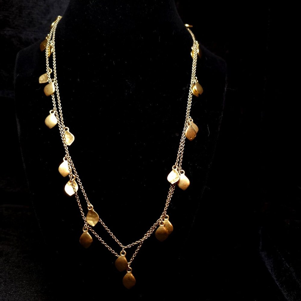 Gold Tone Hammered disk Opera Length Necklace